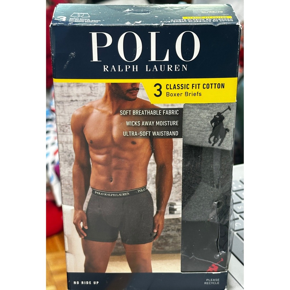 Polo Ralph Lauren 3-Pack Classic Fit Cotton Boxer Briefs XL Black Grey NCBBP3